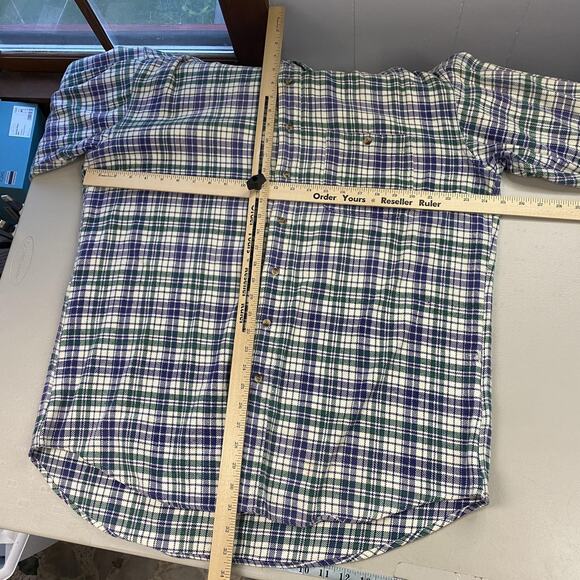 VTG Woolrich Flannel Shirt Mens XL Plaid Purple Green Heavy Indian Cotton Grunge - Picture 8 of 12